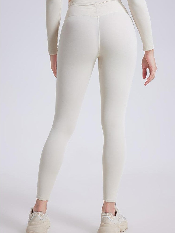 بنطال يوغا عالي الخصر مع طيات وجيب