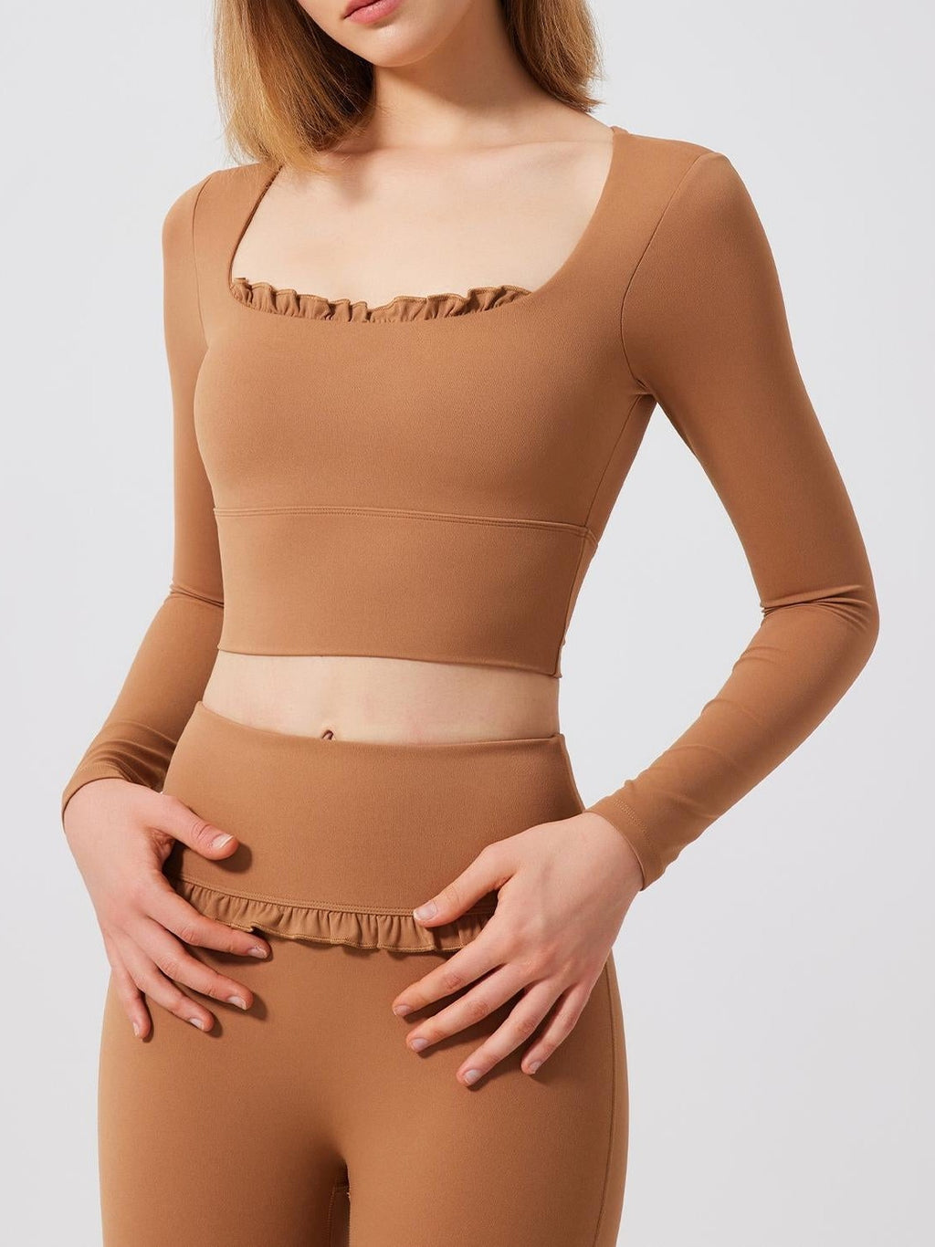 Ruffle Long Sleeve Sports Bra