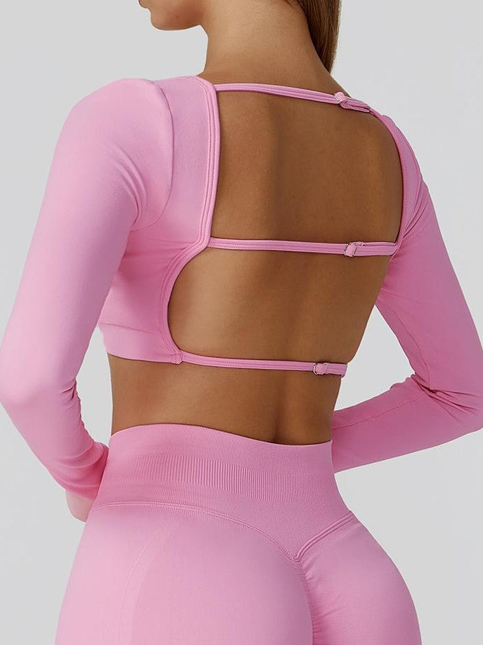 Langärmliges, rückenfreies Yoga-Top mit Cut-out-Ausschnitt