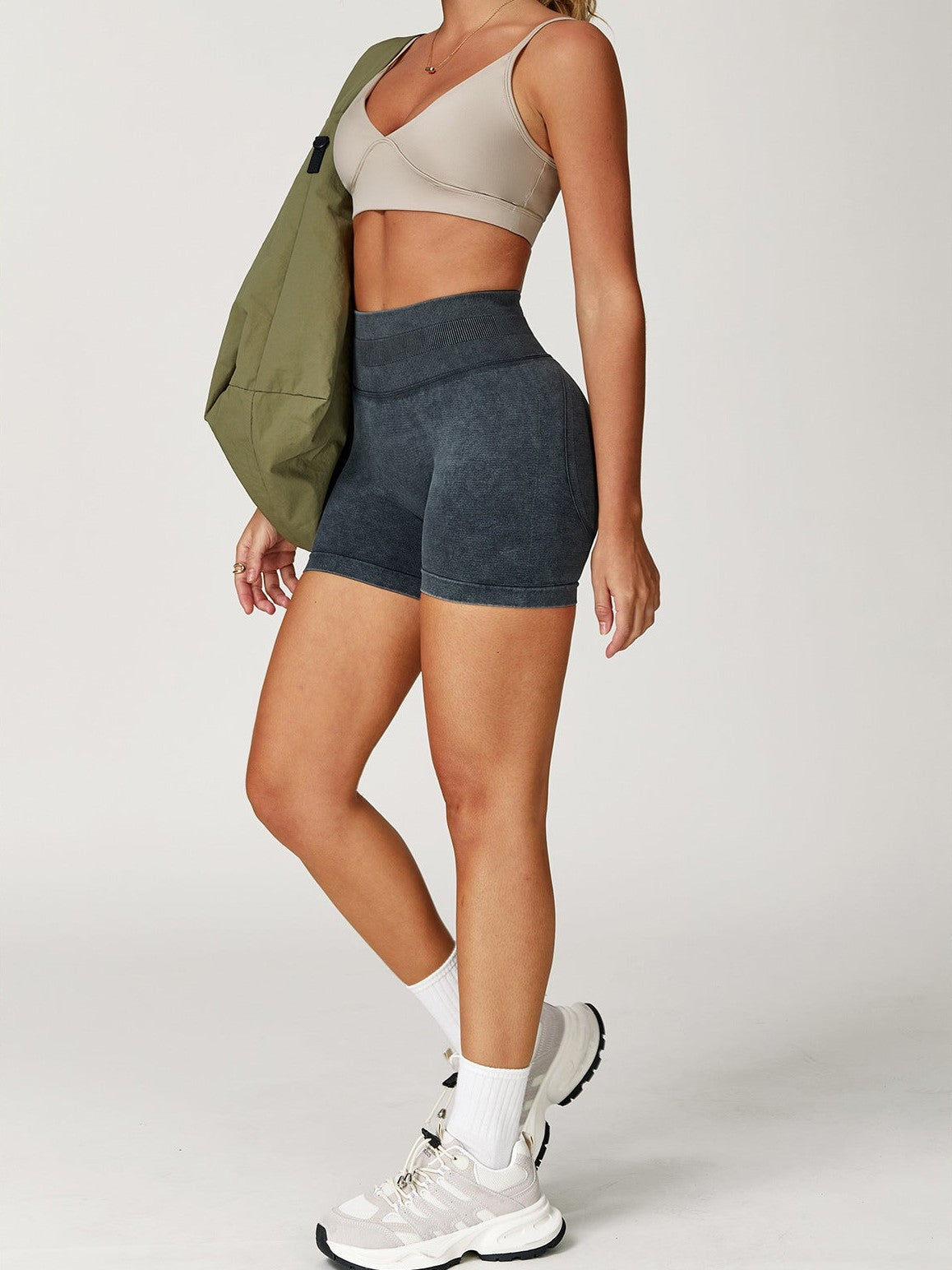 Seamless Stonewashed High-Waist Yoga Shorts
