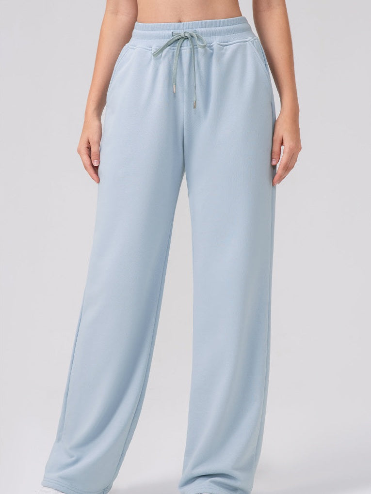 بنطال رياضي واسع الساق بخصر مرتفع