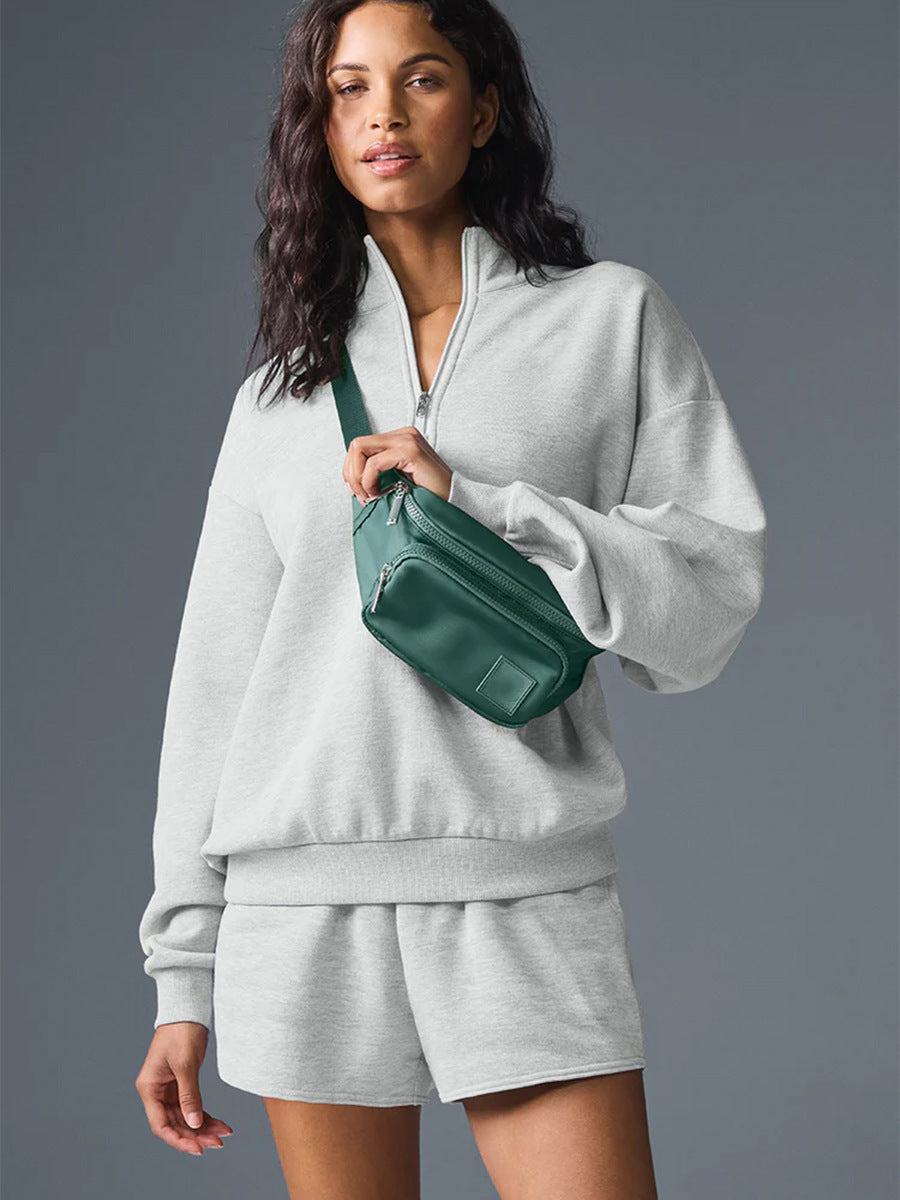 Halb-Zip Stehkragen-Kapuzenpullover mit Prägung