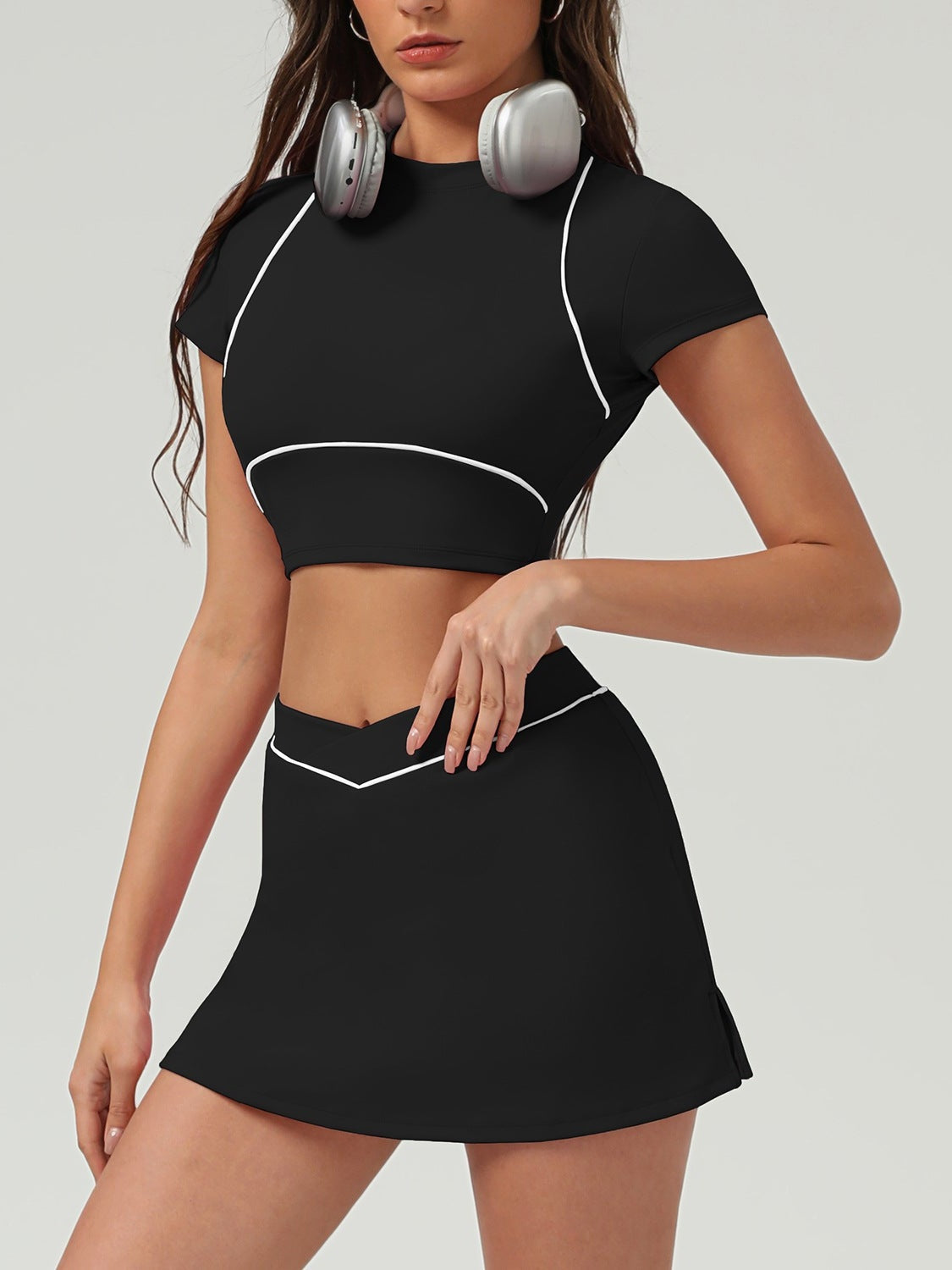 Black Short Sleeve Short Skirt