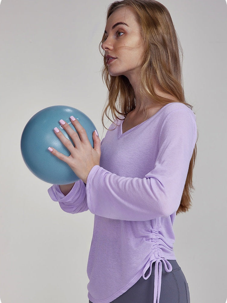 Asymmetric Ruched Tie Long Sleeve Top