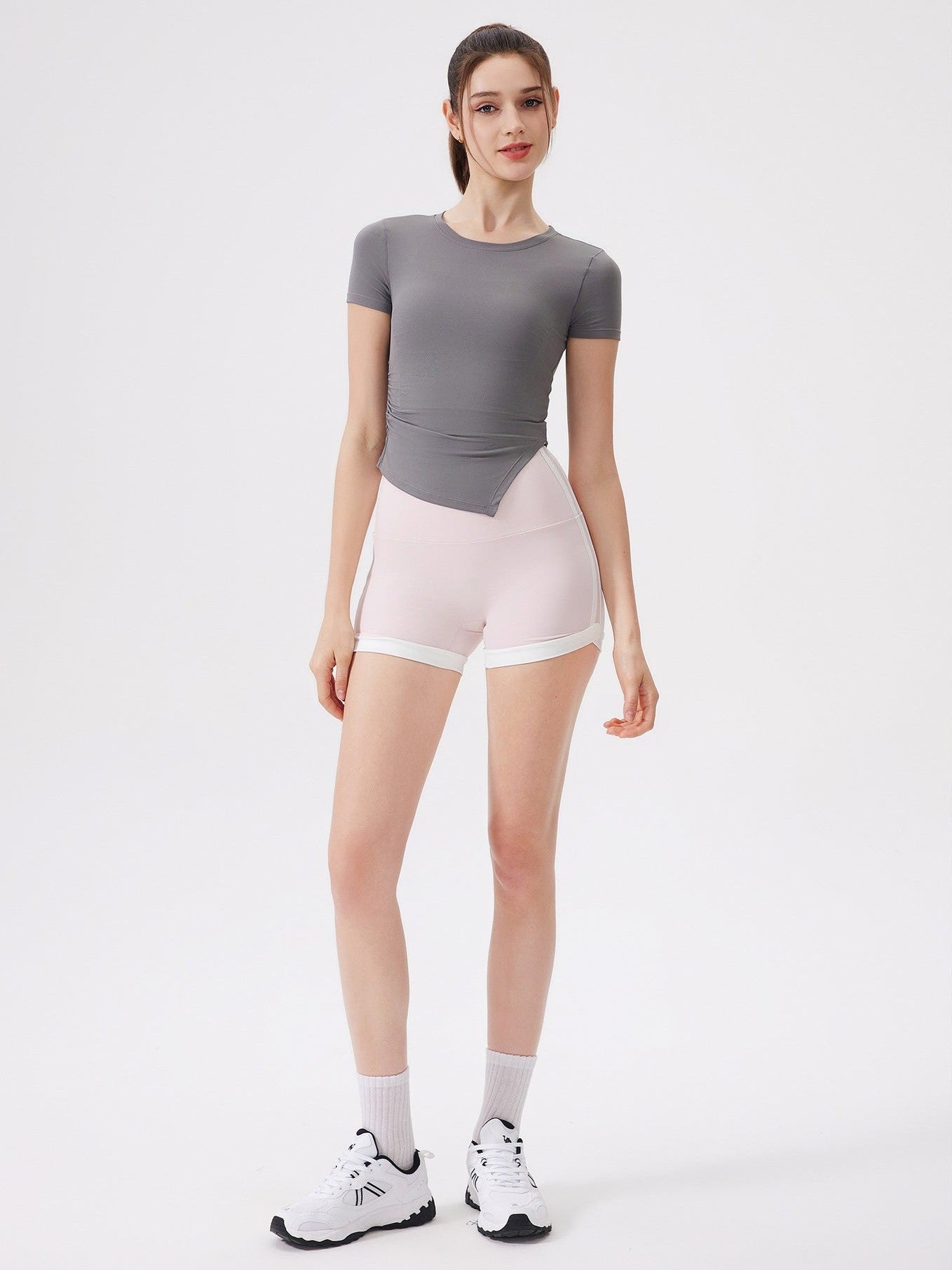 Asymmetric Ruched Breathable Antibacterial T-Shirt