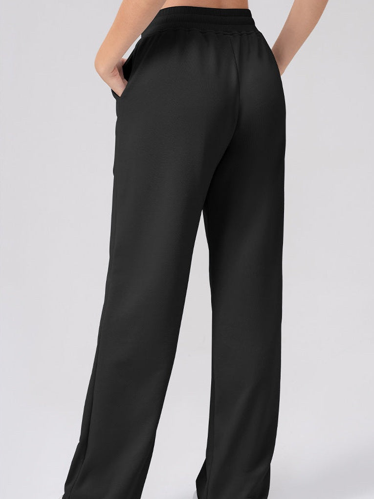 بنطال رياضي واسع الساق بخصر مرتفع