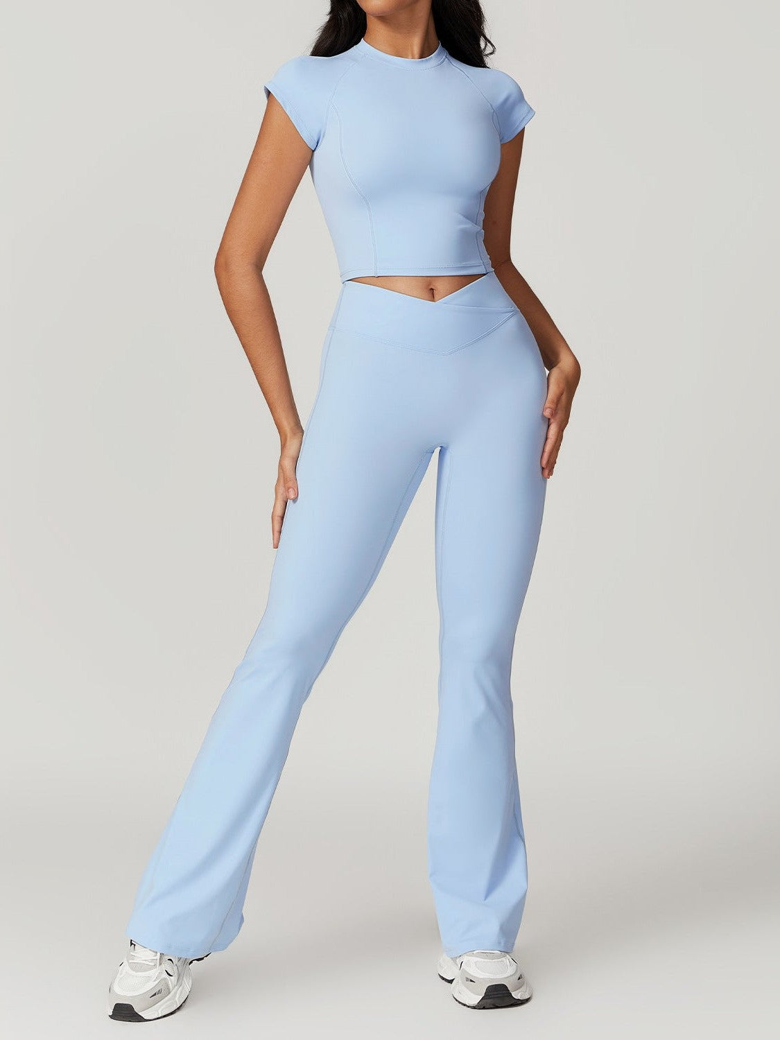 Short Sleeve Bell-Bottom Pants Sky Blue