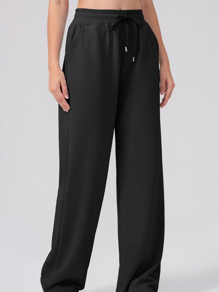 بنطال رياضي واسع الساق بخصر مرتفع