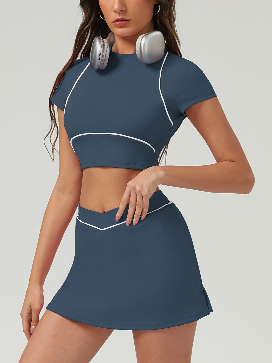 Slate Gray Short Sleeve Skirt