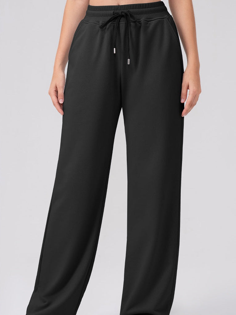 بنطال رياضي واسع الساق بخصر مرتفع