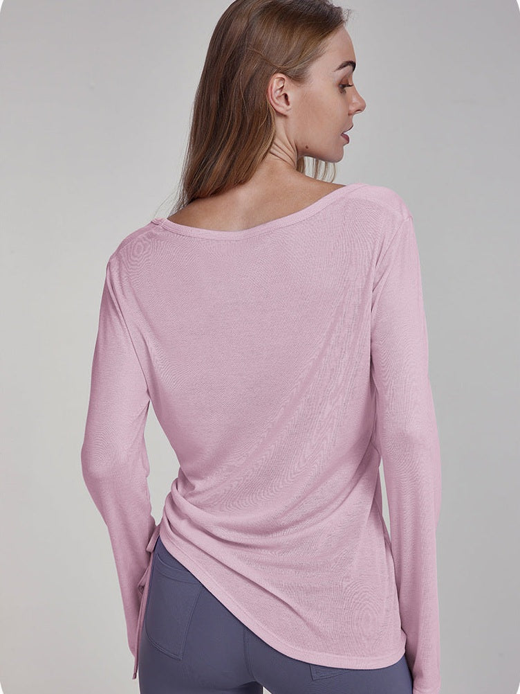 Asymmetric Ruched Tie Long Sleeve Top