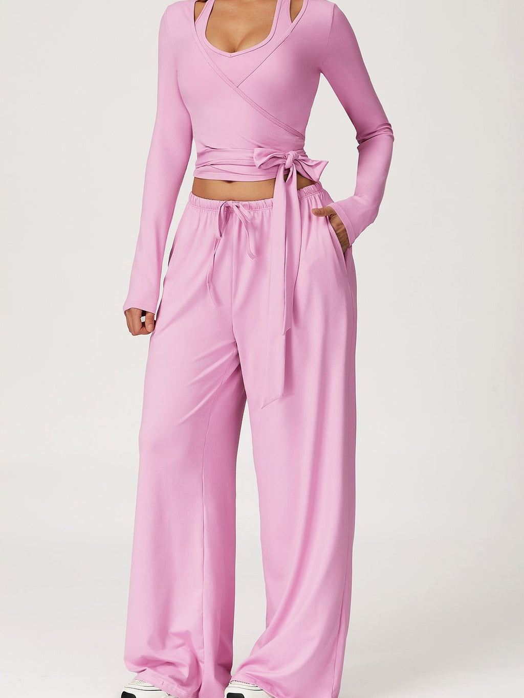 Yoga-Top mit langen Ärmeln und Bindebändern vorne