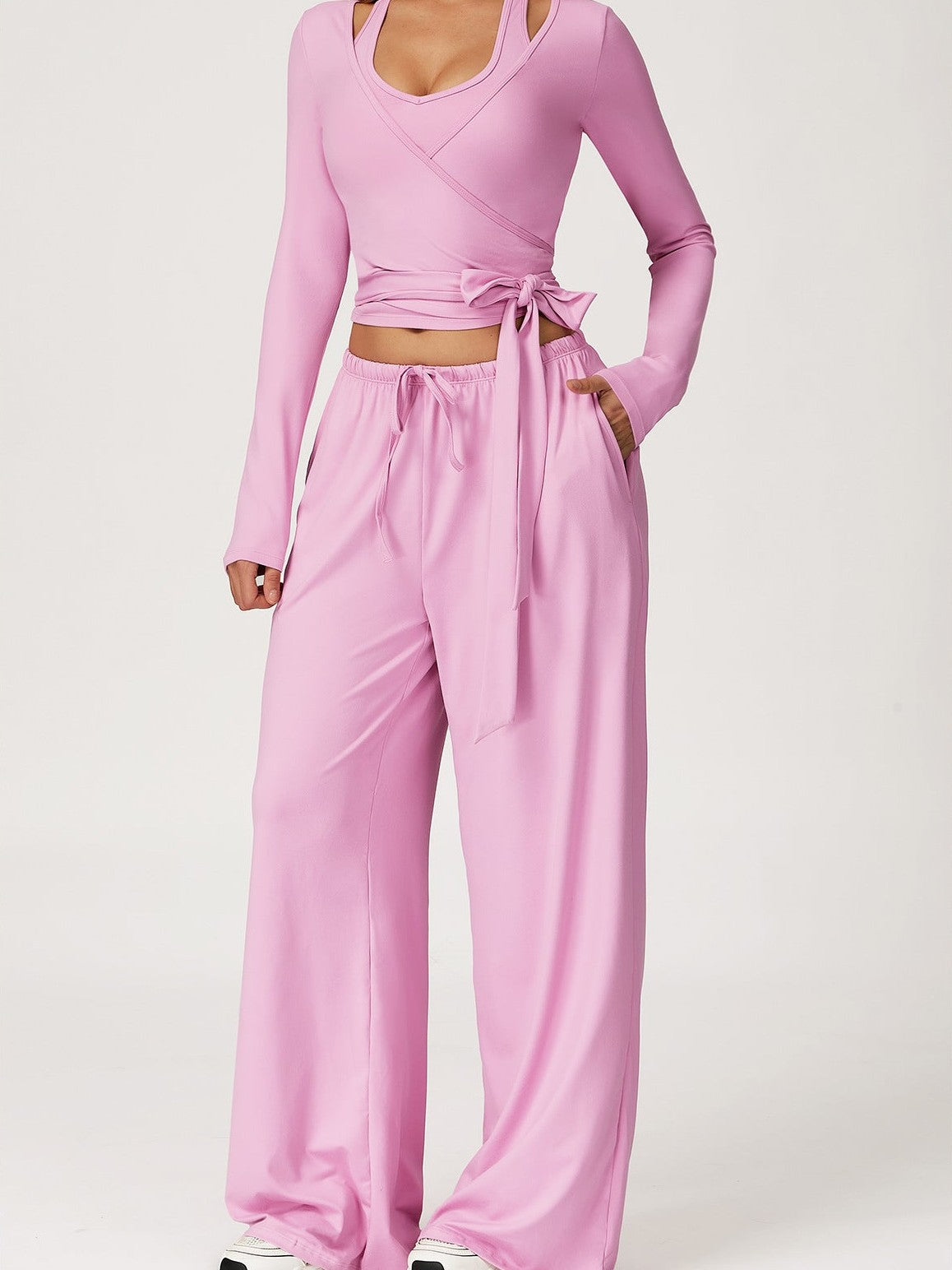 Yoga-Top mit langen Ärmeln und Bindebändern vorne