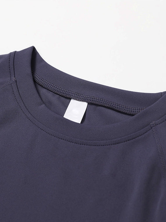 Short Sleeve Bell-Bottom Pants Blue Gray